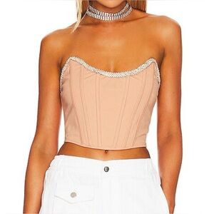 h:ours Sandy Bedazzled Trim Nude Structured Corset Size Small
